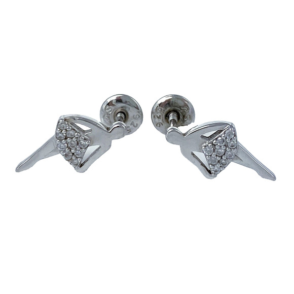 Ballerina Dancer Girl Rhinestone Tutu Stud Earrings | Vintage Sterling 925 - Picture 1 of 6